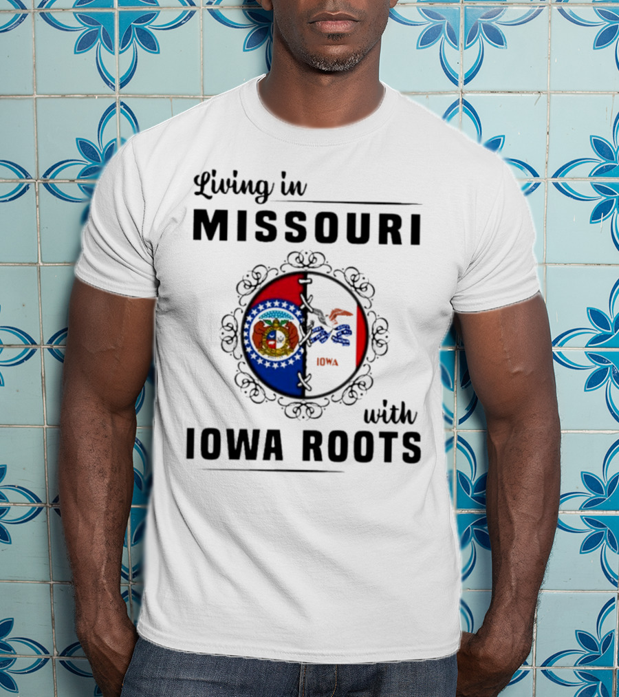 Living In Missouri With Iowa Roots State Seal Circle T-Shirt