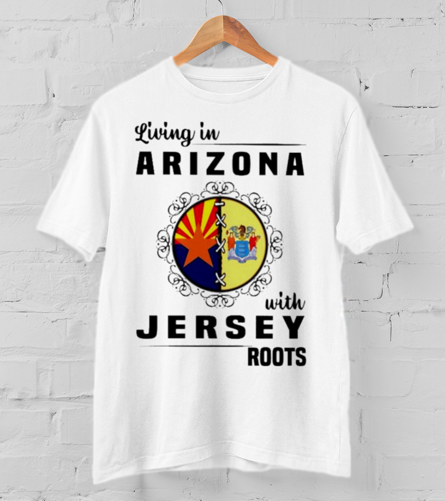 Living In Arizona With Jersey Roots Arizona New Jersey State Flag Circle T-Shirt