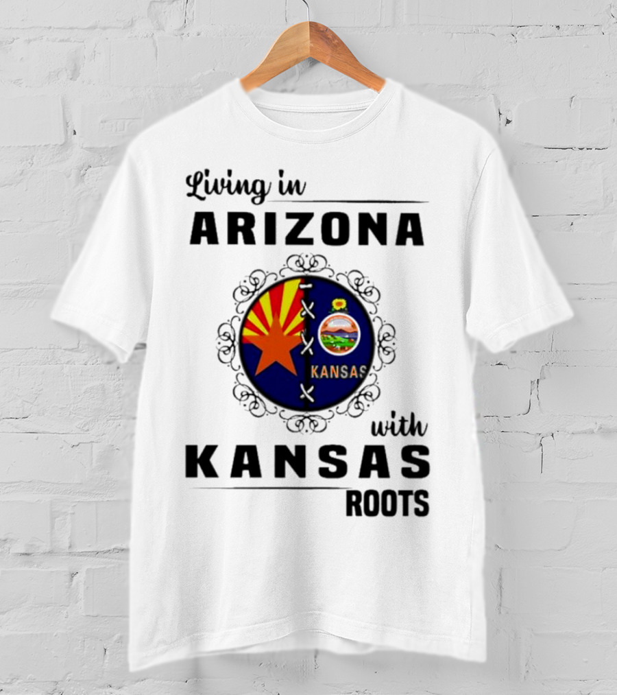 Living In Arizona Embracing Kansas Roots With State Seal Elements T-Shirt