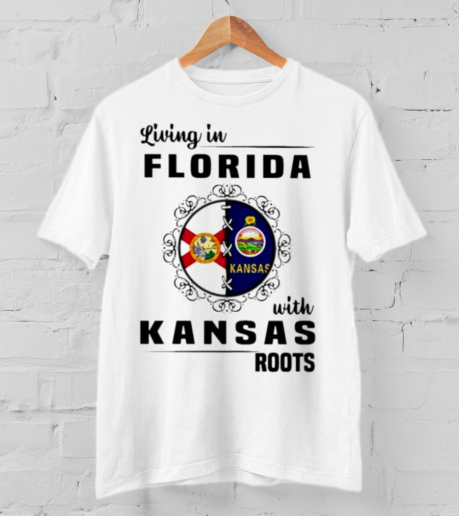 Living In Florida With Kansas Roots State Flags Emblem T-Shirt