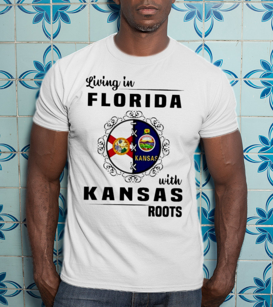 Living In Florida With Kansas Roots State Flags Emblem T-Shirt