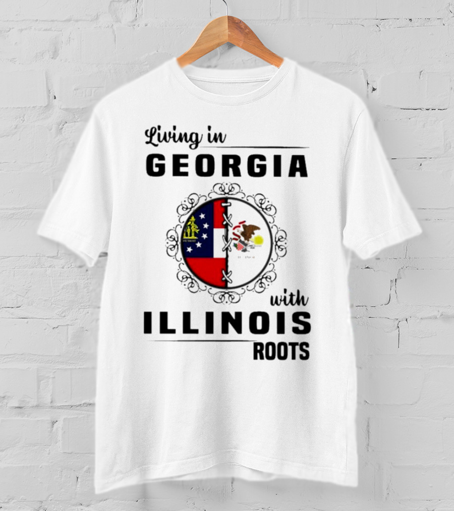 Living In Georgia With Illinois Roots Flag Heart Connection T-Shirt