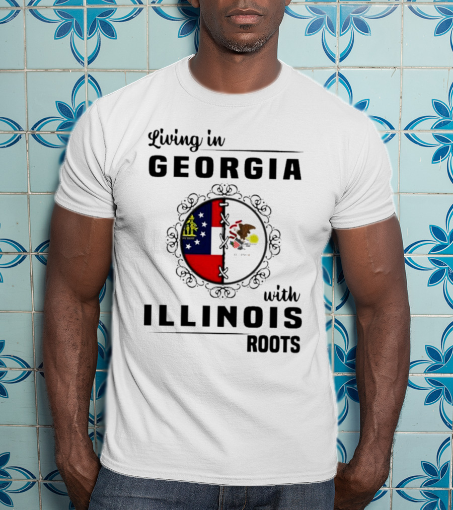 Living In Georgia With Illinois Roots Flag Heart Connection T-Shirt