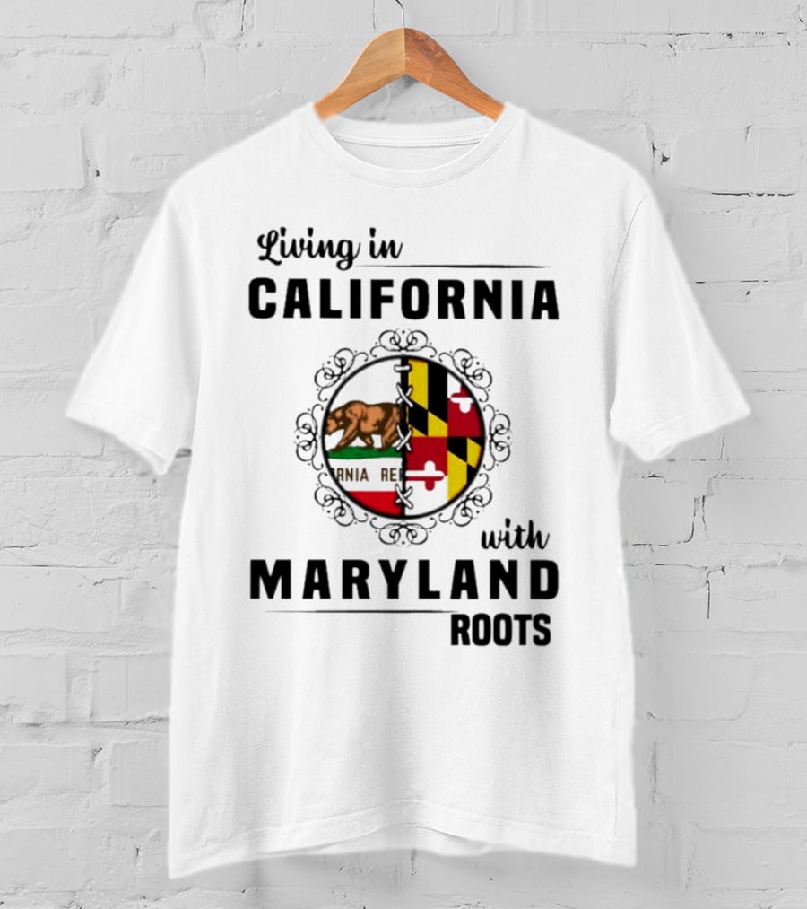 Living In California Bear Flag With Maryland Roots Flag Puzzle T-Shirt