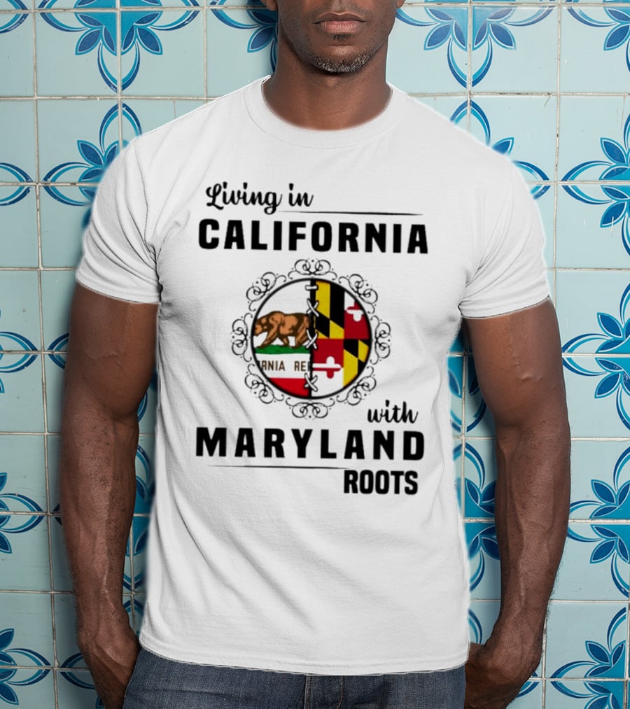 Living In California Bear Flag With Maryland Roots Flag Puzzle T-Shirt