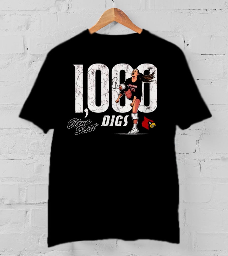 Elena Scott 1000 Digs Louisville Cardinals Volleyball Achievement T-Shirt