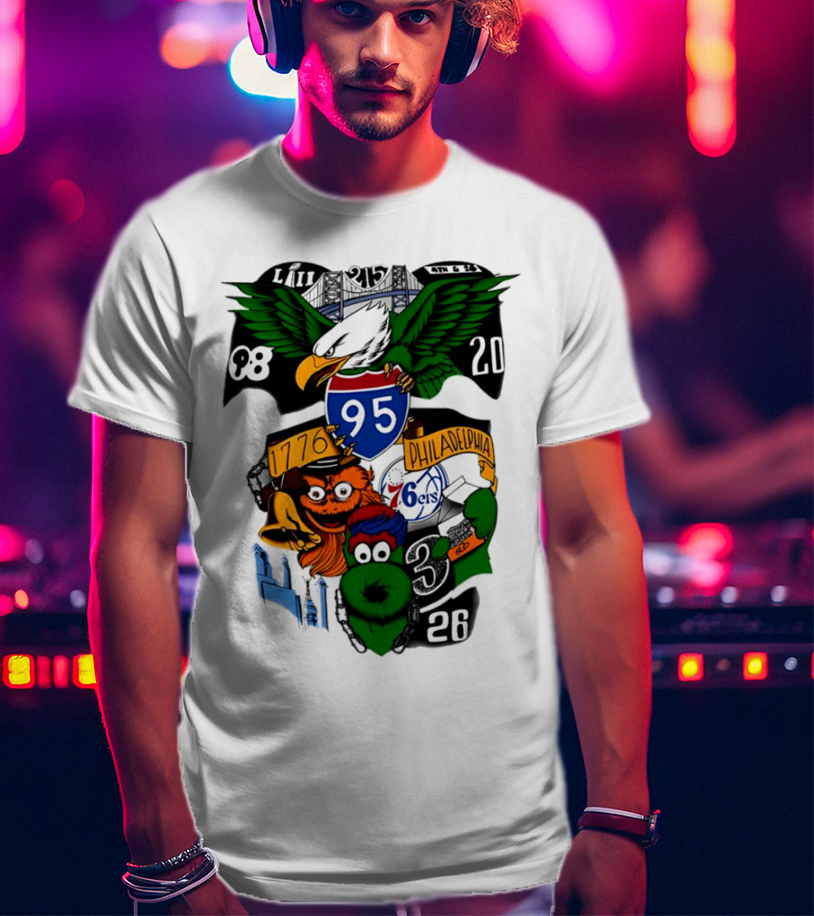 LII Eagle 215 Philadelphia 98 20 1776 76ers 26 Mascot T-Shirt