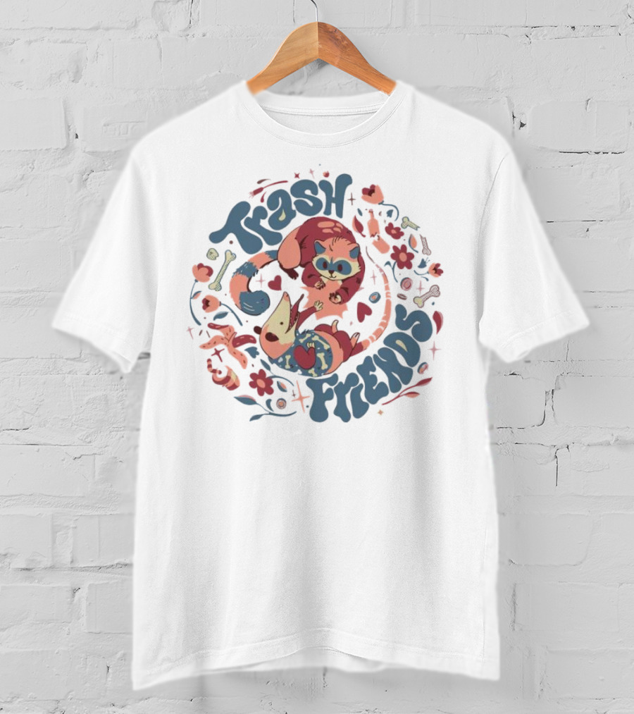Trash Friends Cat And Possum Floral T-Shirt