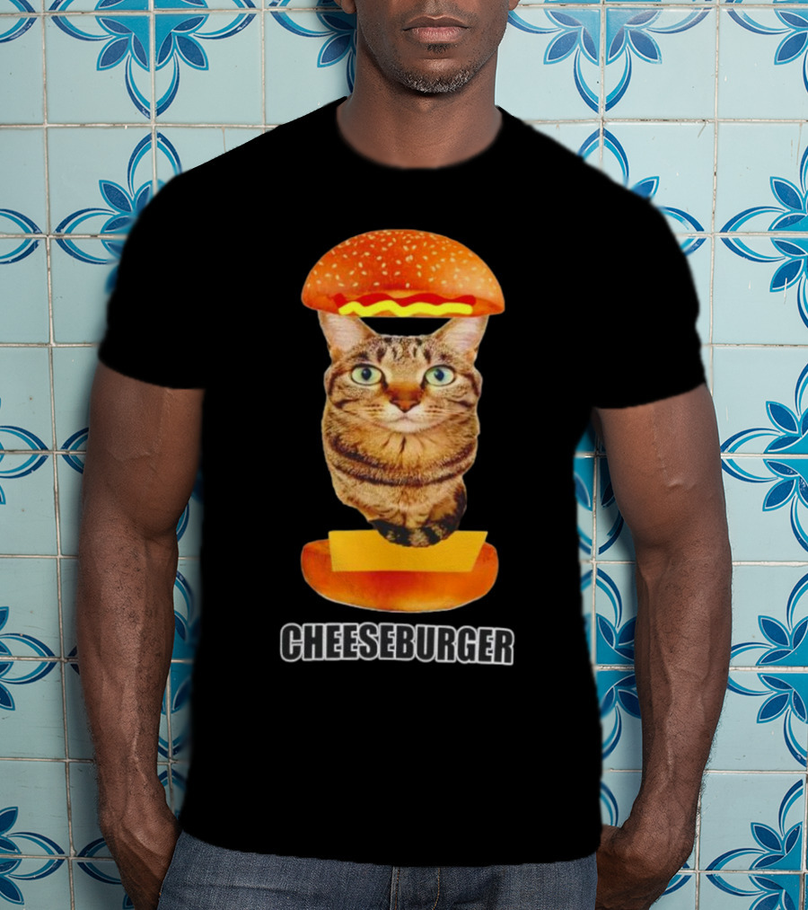 Cat Cheeseburger Head Sandwich T-Shirt