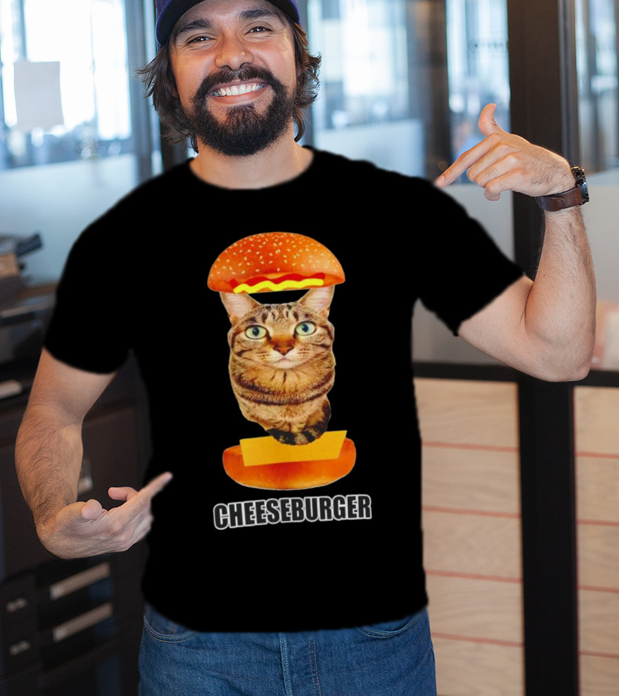 Cat Cheeseburger Head Sandwich T-Shirt