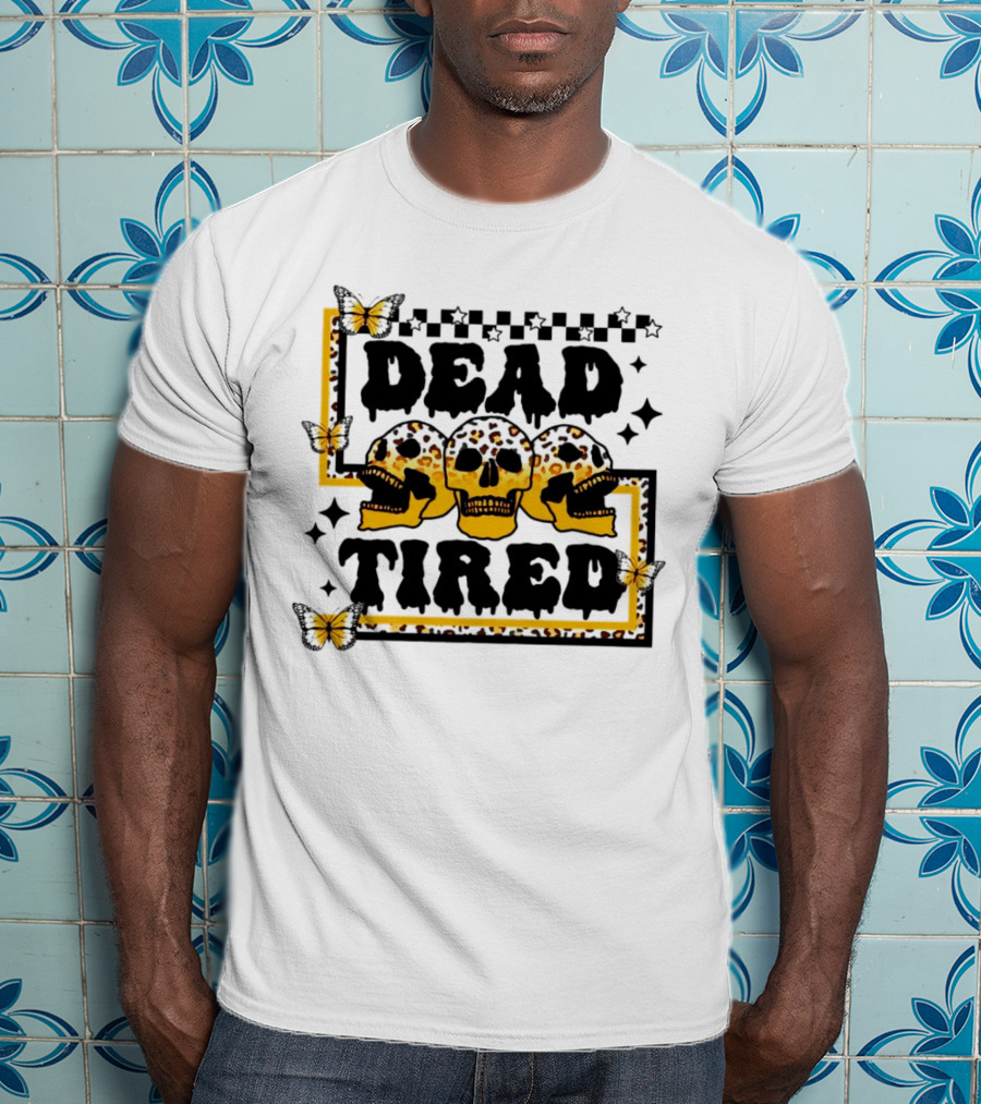 Dead Tired Skull Butterflies Stars Trio T-Shirt