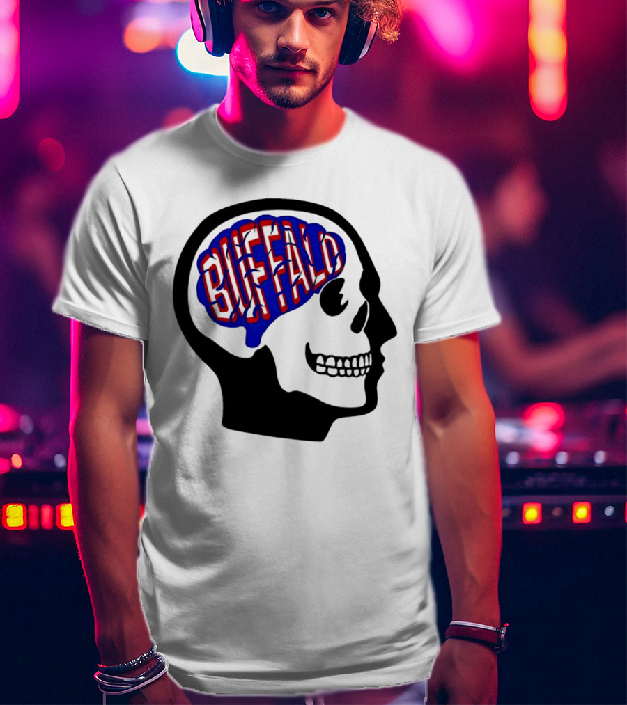 Buffalo Brain Outline In Skull T-Shirt