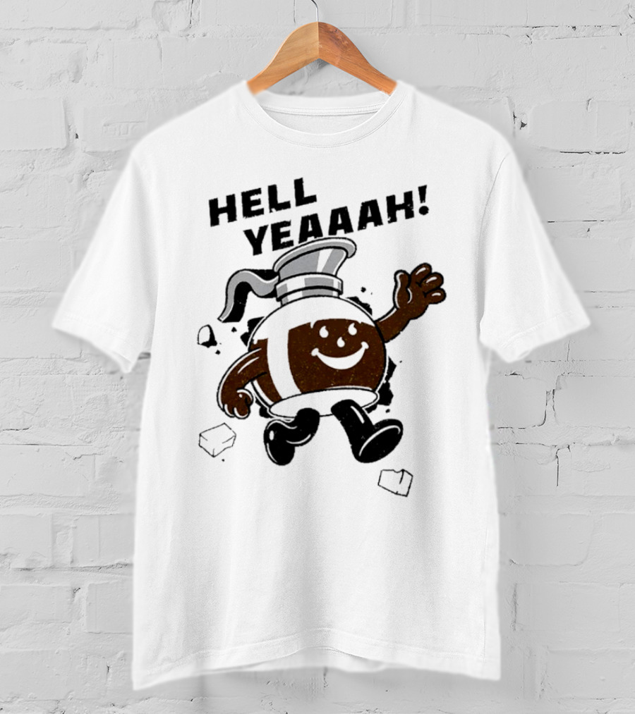Hell Yeaaah For Coffee Mascot Running Enthusiastically With Ice Cubes T-Shirt