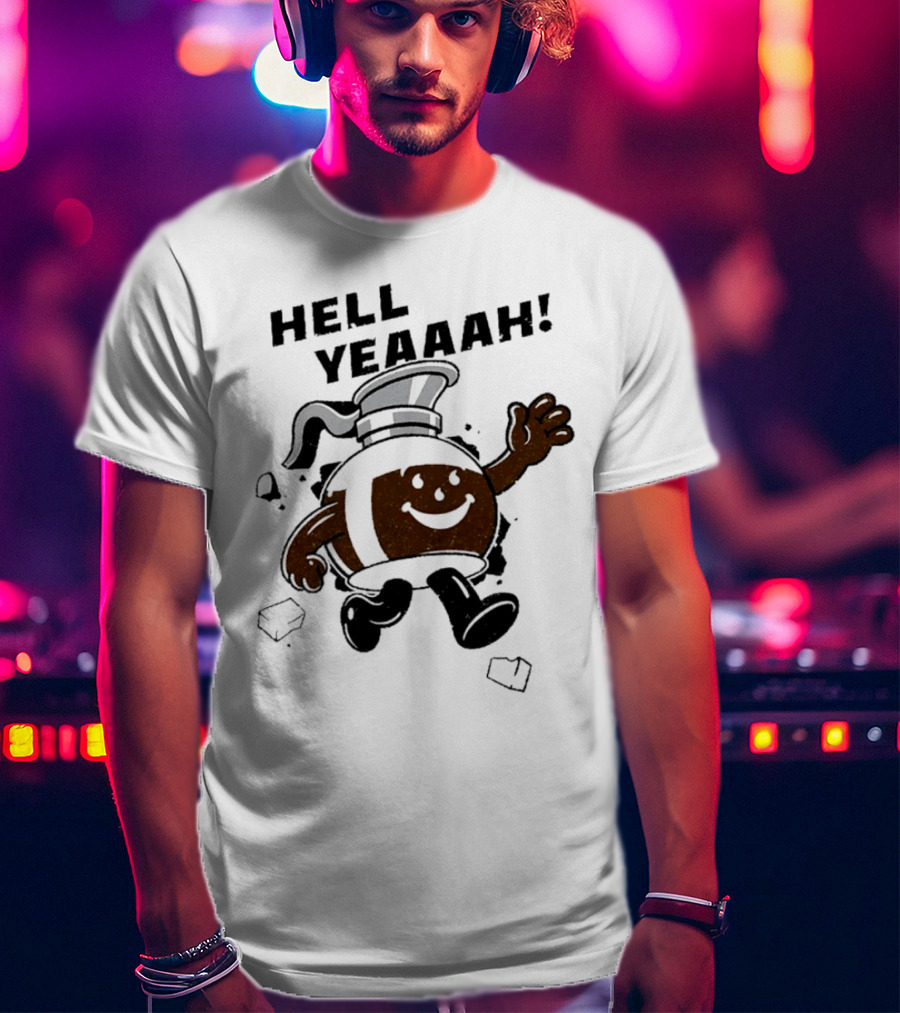 Hell Yeaaah For Coffee Mascot Running Enthusiastically With Ice Cubes T-Shirt