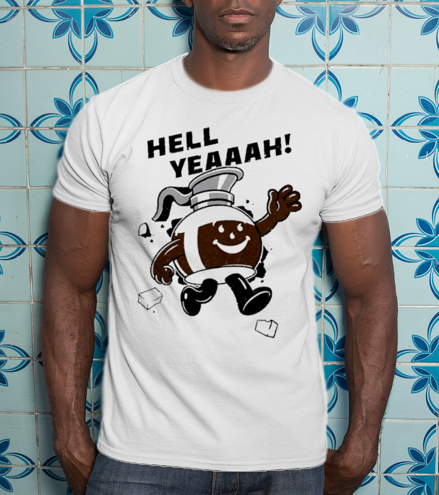 Hell Yeaaah For Coffee Mascot Running Enthusiastically With Ice Cubes T-Shirt