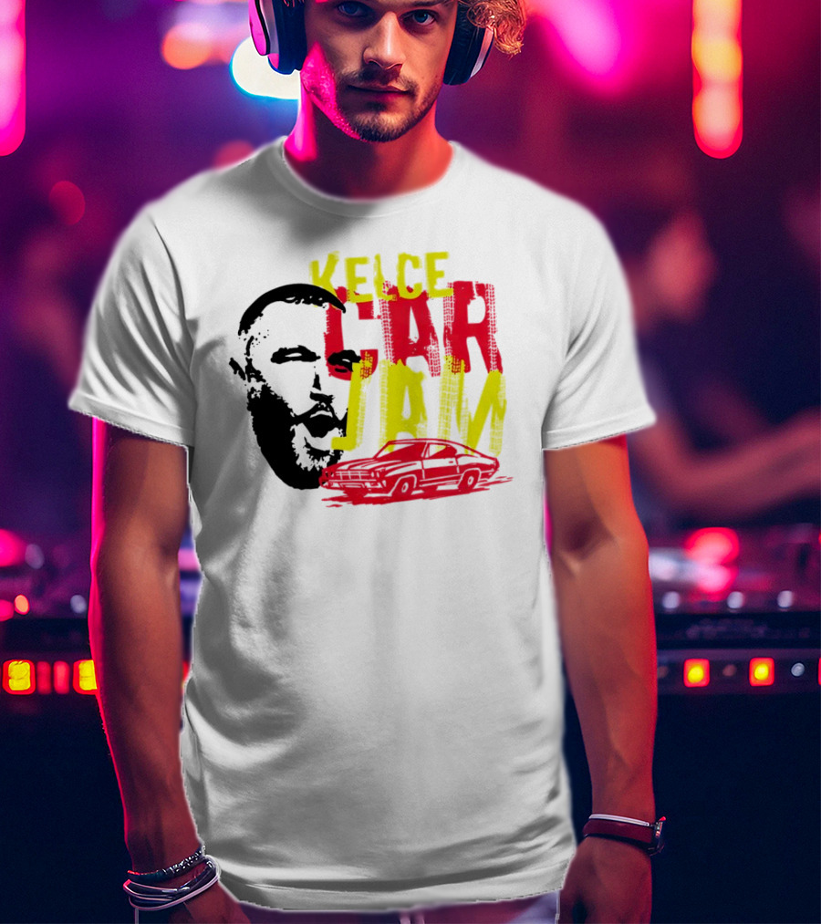 Kelce Car Jam Bold Yellow Red Face Car T-Shirt