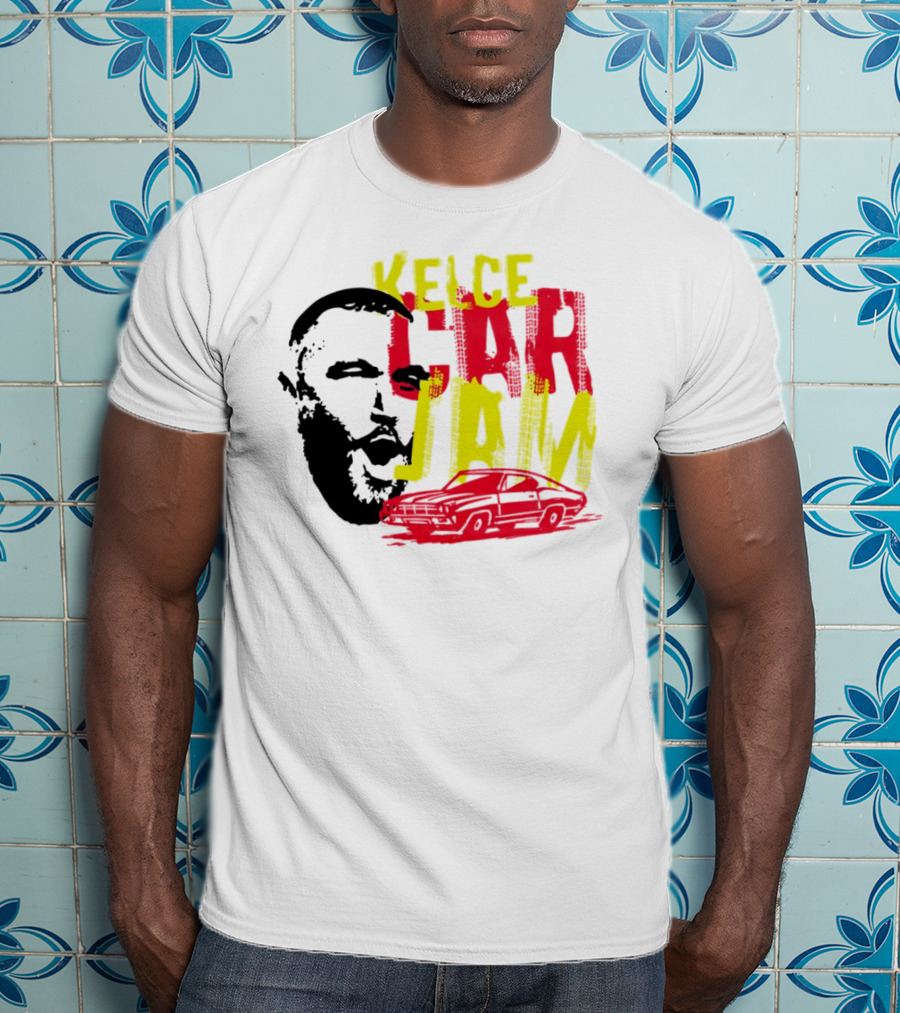 Kelce Car Jam Bold Yellow Red Face Car T-Shirt