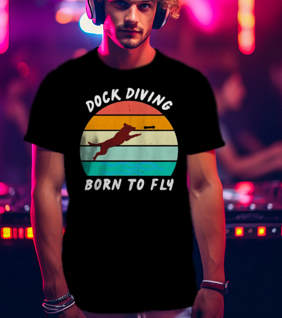 Dock Diving Born To Fly Vintage Retro Stripes Dog T-Shirt