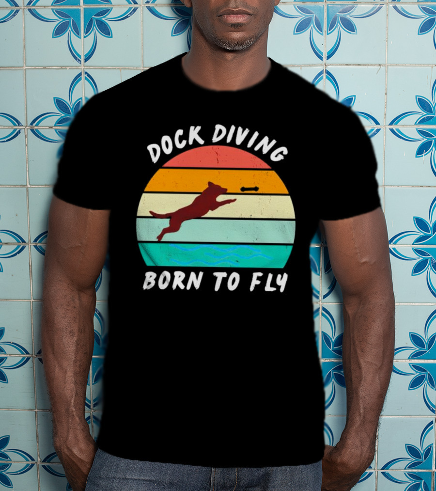 Dock Diving Born To Fly Vintage Retro Stripes Dog T-Shirt