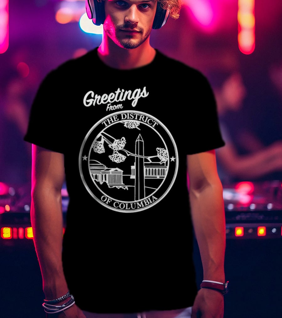 Greetings From The District Of Columbia Cherry Blossoms And Monument T-Shirt
