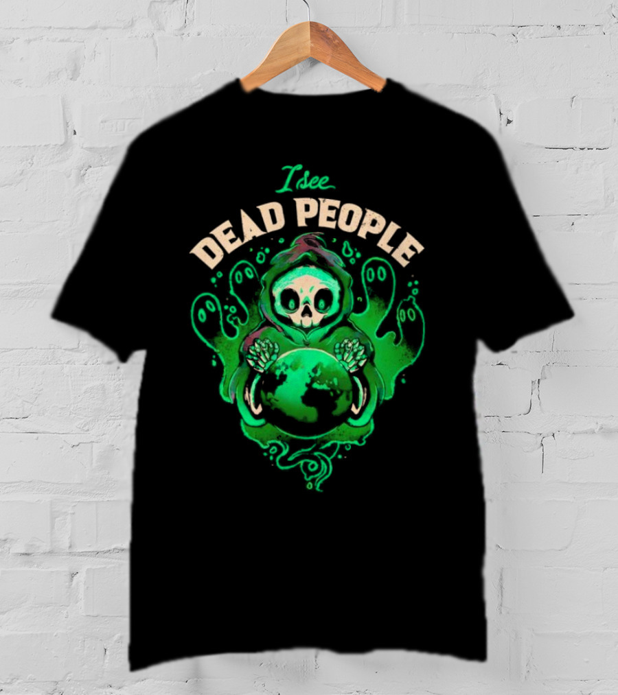 I See Dead People Grim Reaper Holding Earth With Ghosts T-Shirt