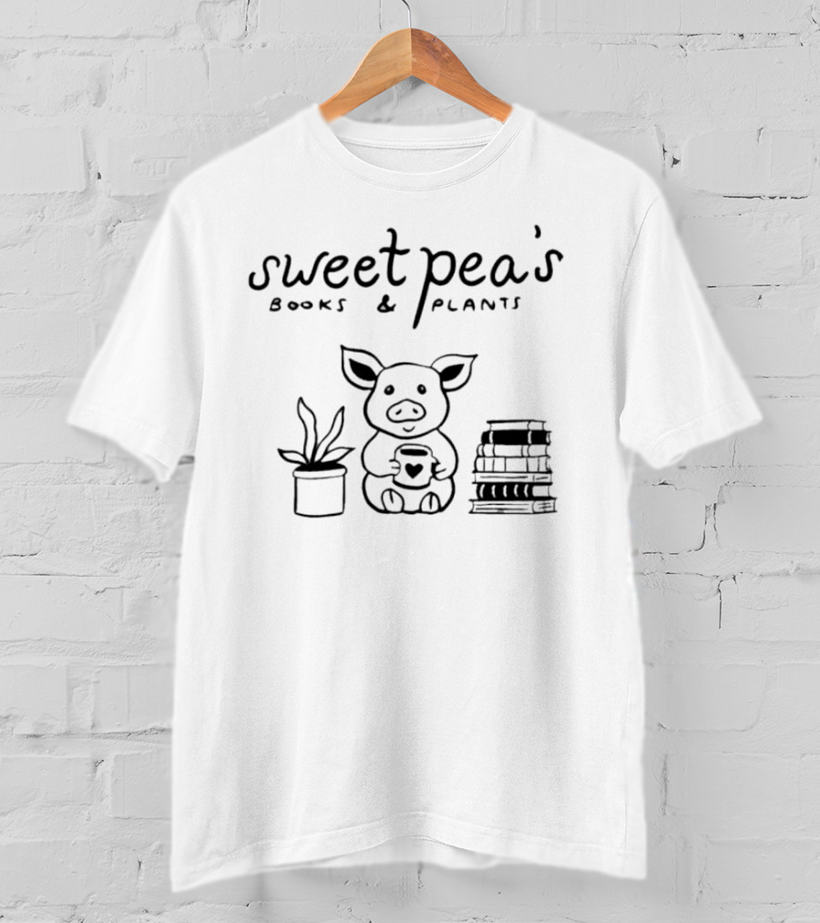 Sweet Pea's Books And Plants Pig With Heart Mug, Stack Of Books, And Plant Pot T-Shirt