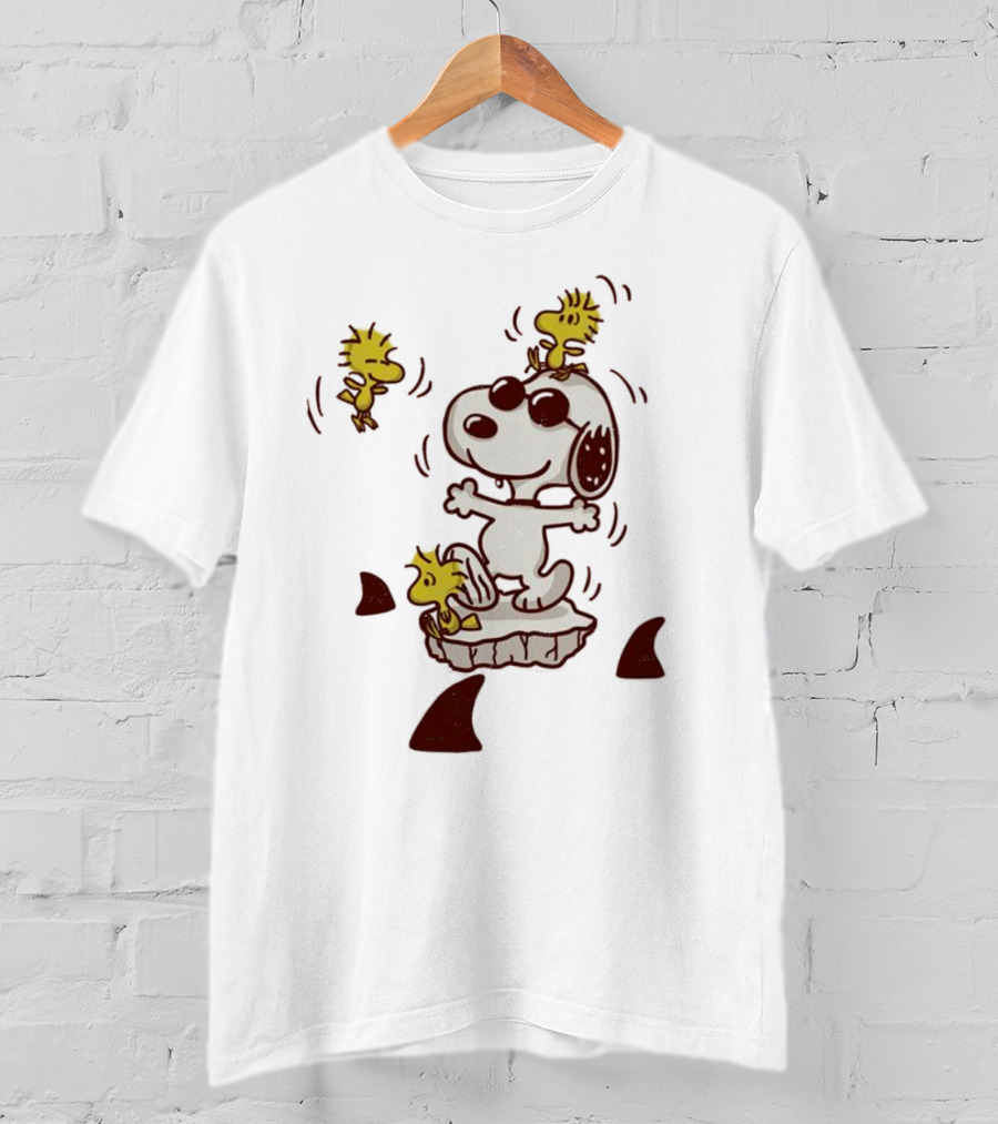 Snoopy And Woodstock Peanuts Dangerous Waters Shark Alert T-Shirt