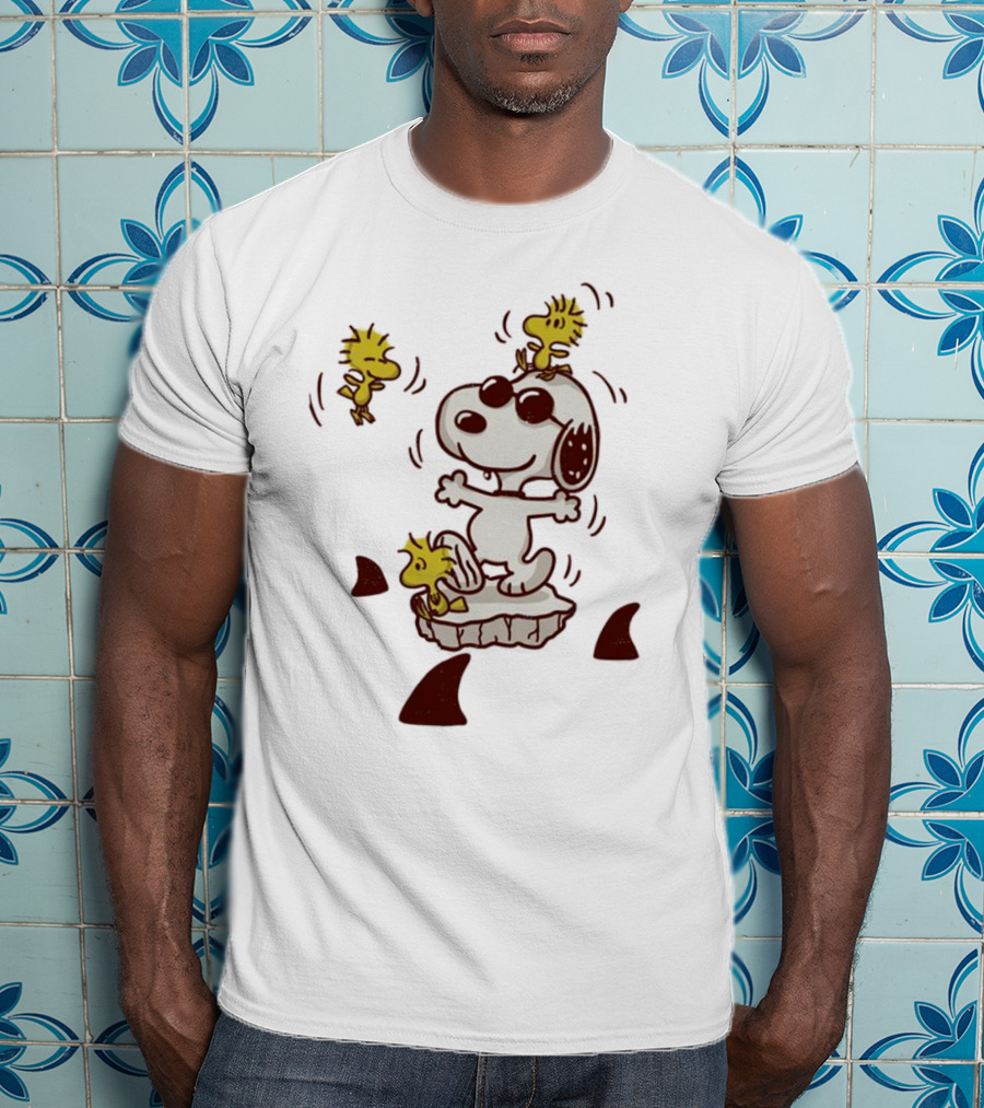 Snoopy And Woodstock Peanuts Dangerous Waters Shark Alert T-Shirt