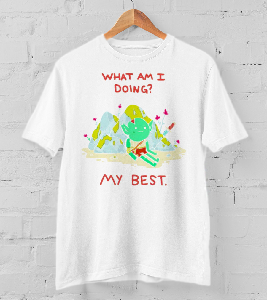 WHAT AM I DOING MY BEST Seated Goblin With Sword In Rocky Landscape T-Shirt