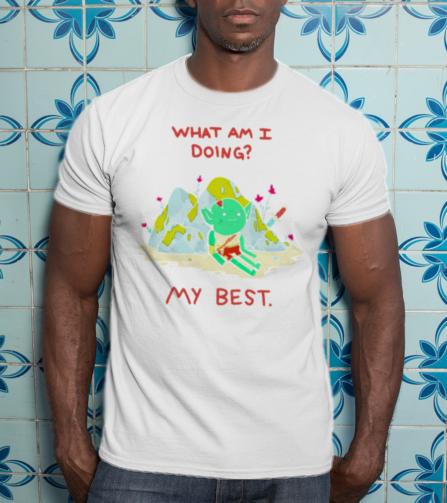 WHAT AM I DOING MY BEST Seated Goblin With Sword In Rocky Landscape T-Shirt