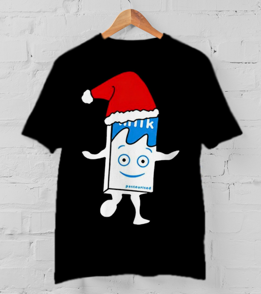 Blur Milk Christmas Cartoon With Santa Hat T-Shirt