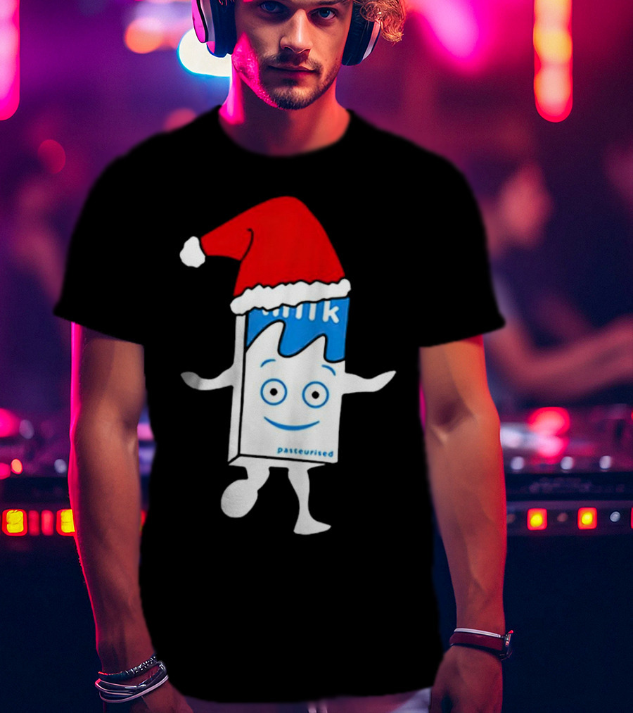 Blur Milk Christmas Cartoon With Santa Hat T-Shirt