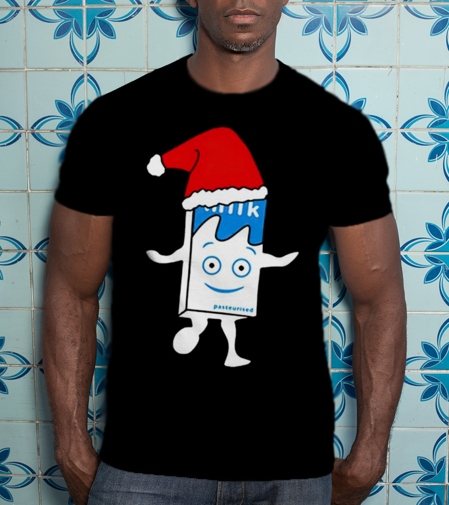 Blur Milk Christmas Cartoon With Santa Hat T-Shirt