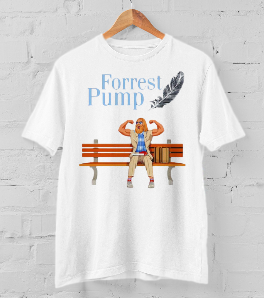 Forrest Pump Sitcom Character With Feather And Bench T-Shirt