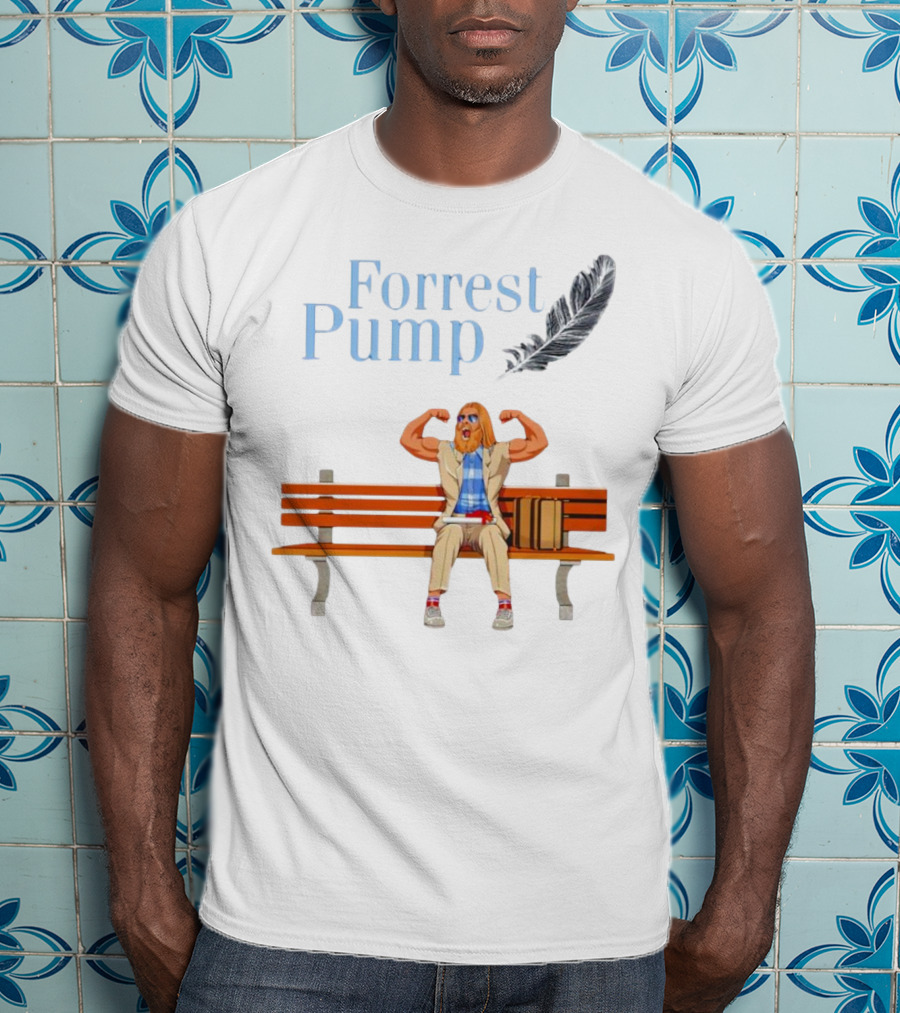 Forrest Pump Sitcom Character With Feather And Bench T-Shirt