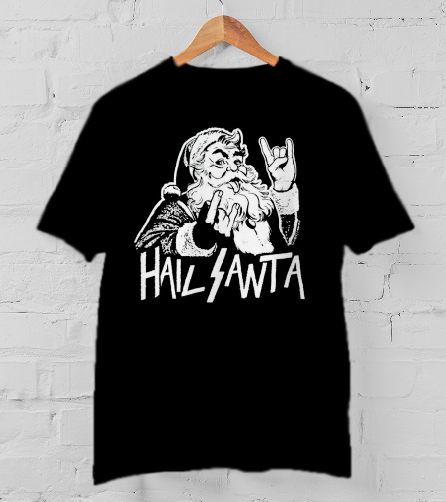 Hail Santa Christmas Rock Devil Horns Santa Claus T-Shirt