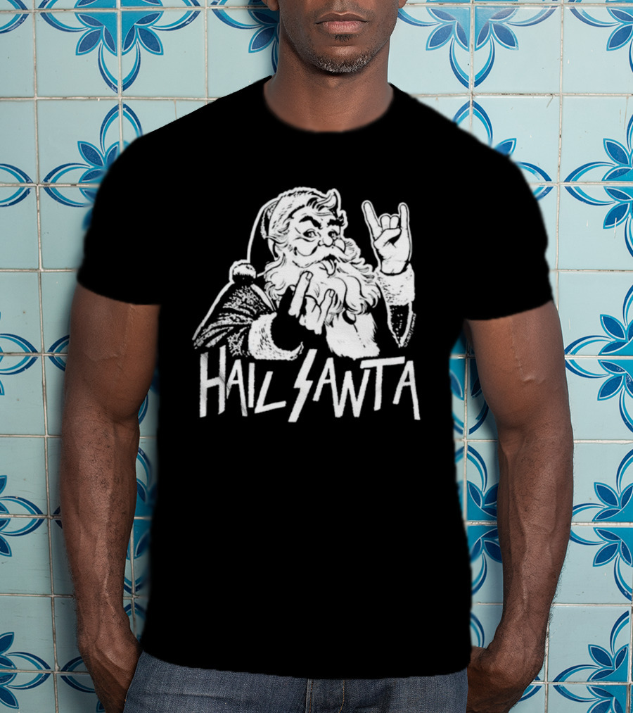 Hail Santa Christmas Rock Devil Horns Santa Claus T-Shirt