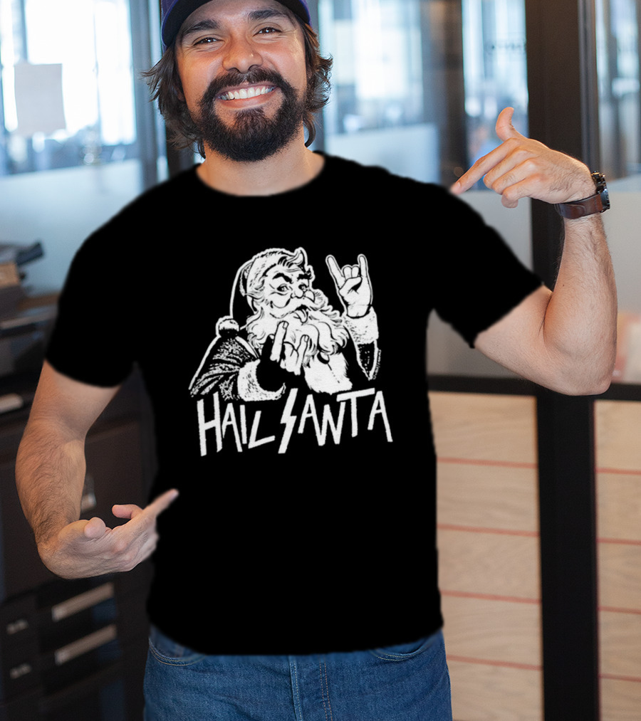 Hail Santa Christmas Rock Devil Horns Santa Claus T-Shirt