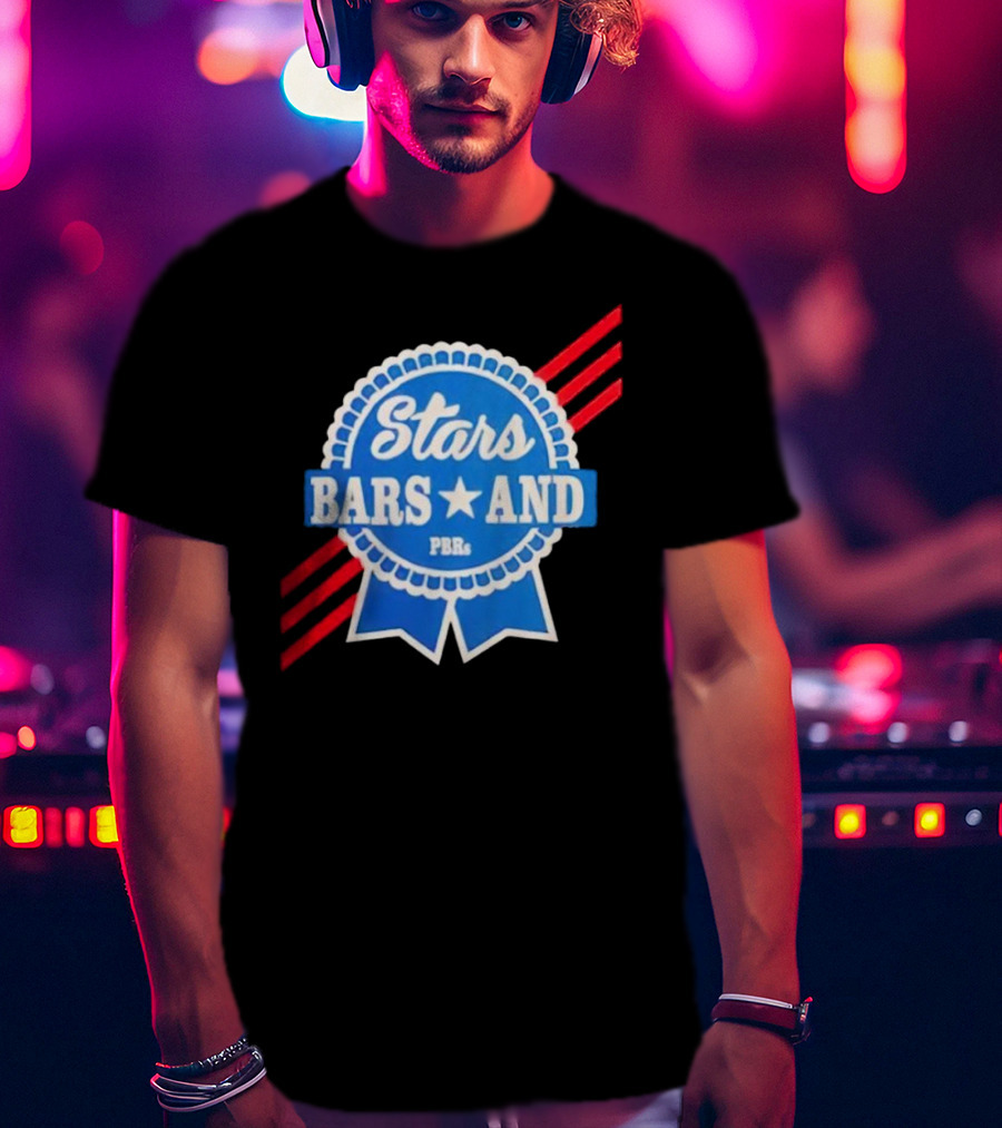 Stars Bars And PBRs Patriotic Blue Ribbon Badge T-Shirt