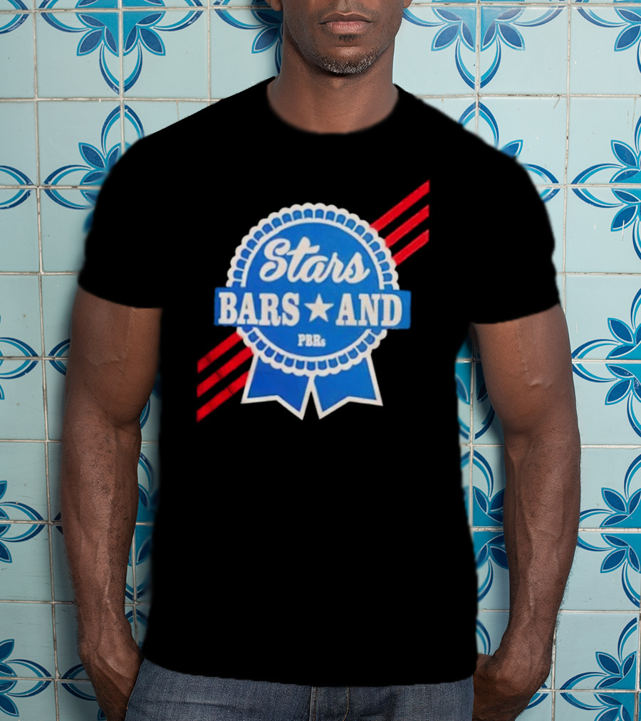 Stars Bars And PBRs Patriotic Blue Ribbon Badge T-Shirt
