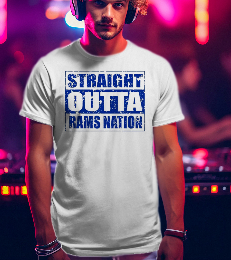 Straight Outta Rams Nation Bold Blue Text T-Shirt