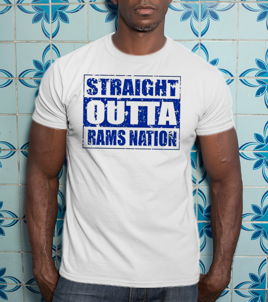 Straight Outta Rams Nation Bold Blue Text T-Shirt