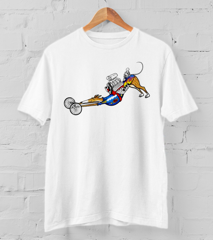 The Indianapolis One Cartoon Dog Dragster Engine Racing T-Shirt