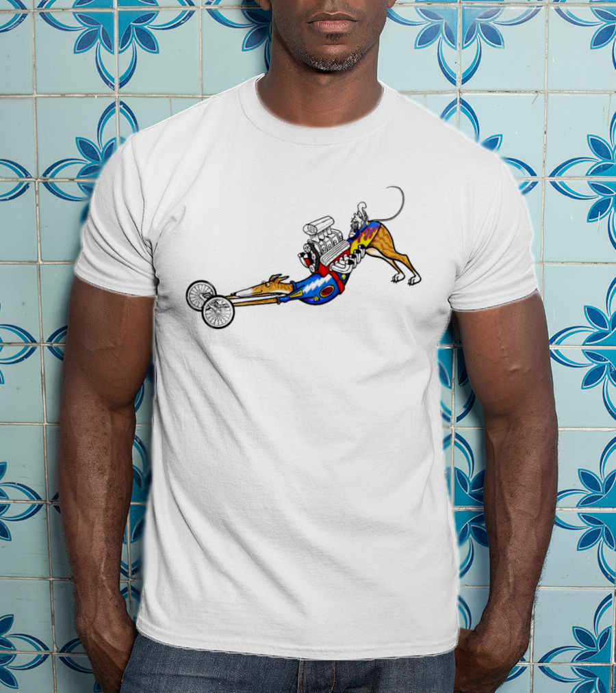 The Indianapolis One Cartoon Dog Dragster Engine Racing T-Shirt