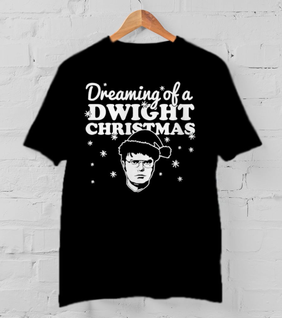 Dreaming Of A Dwight Christmas Santa Hat Snowflakes T-Shirt