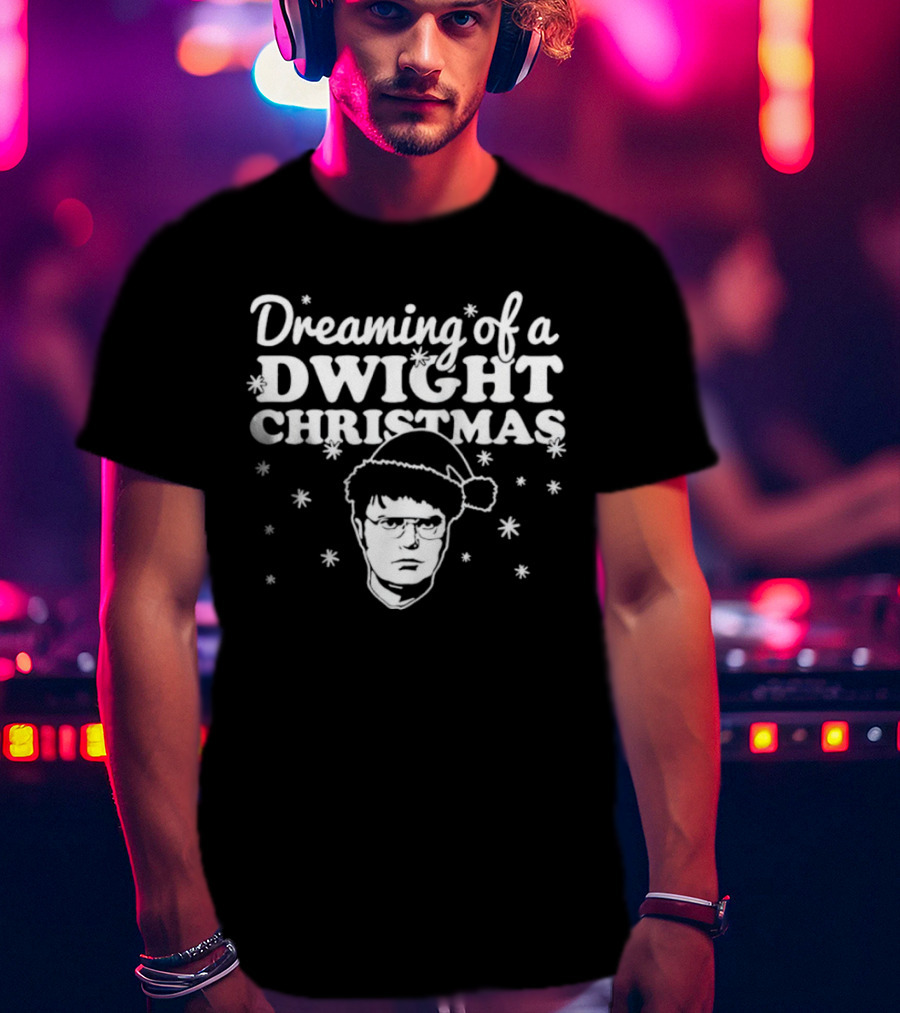 Dreaming Of A Dwight Christmas Santa Hat Snowflakes T-Shirt
