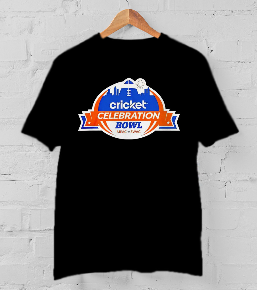 Cricket Celebration Bowl MEAC SWAC Logo With City Skyline And Football Field Symbols T-Shirt