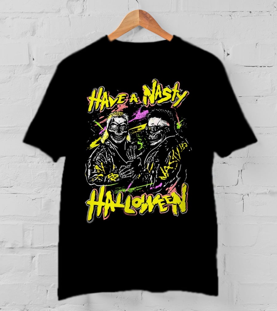 Have A Nasty Halloween Skeleton Warriors Vibrant Neon T-Shirt
