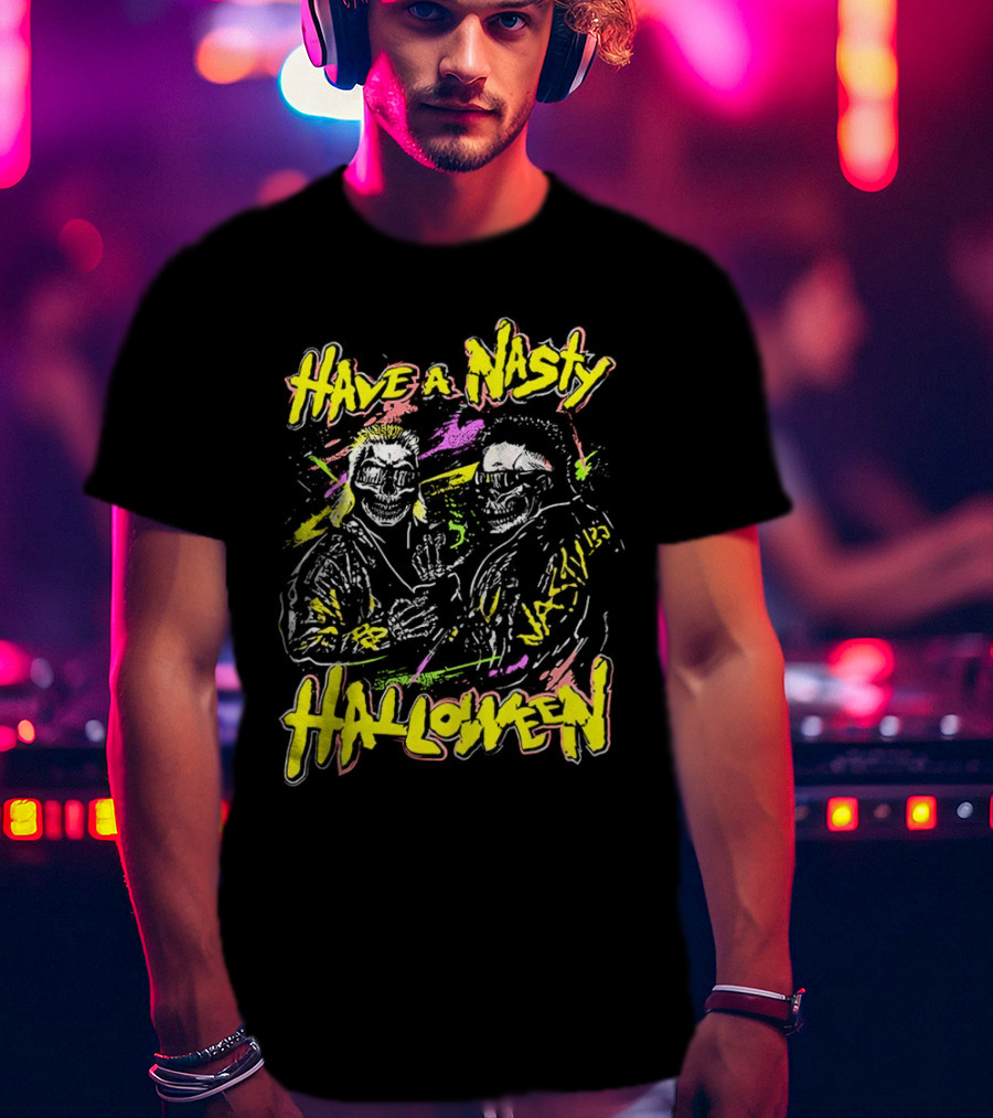 Have A Nasty Halloween Skeleton Warriors Vibrant Neon T-Shirt