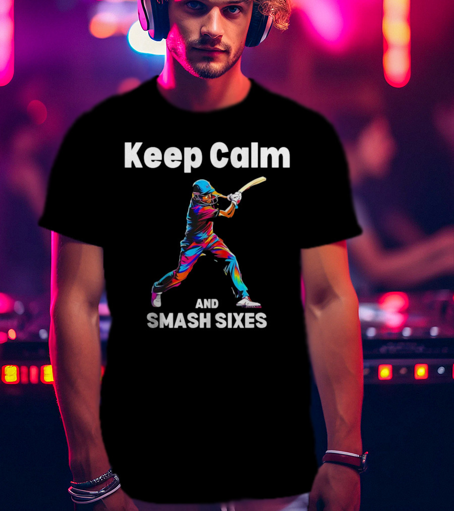 Keep Calm And Smash Sixes Cricket Batter Vibrant Colors T-Shirt